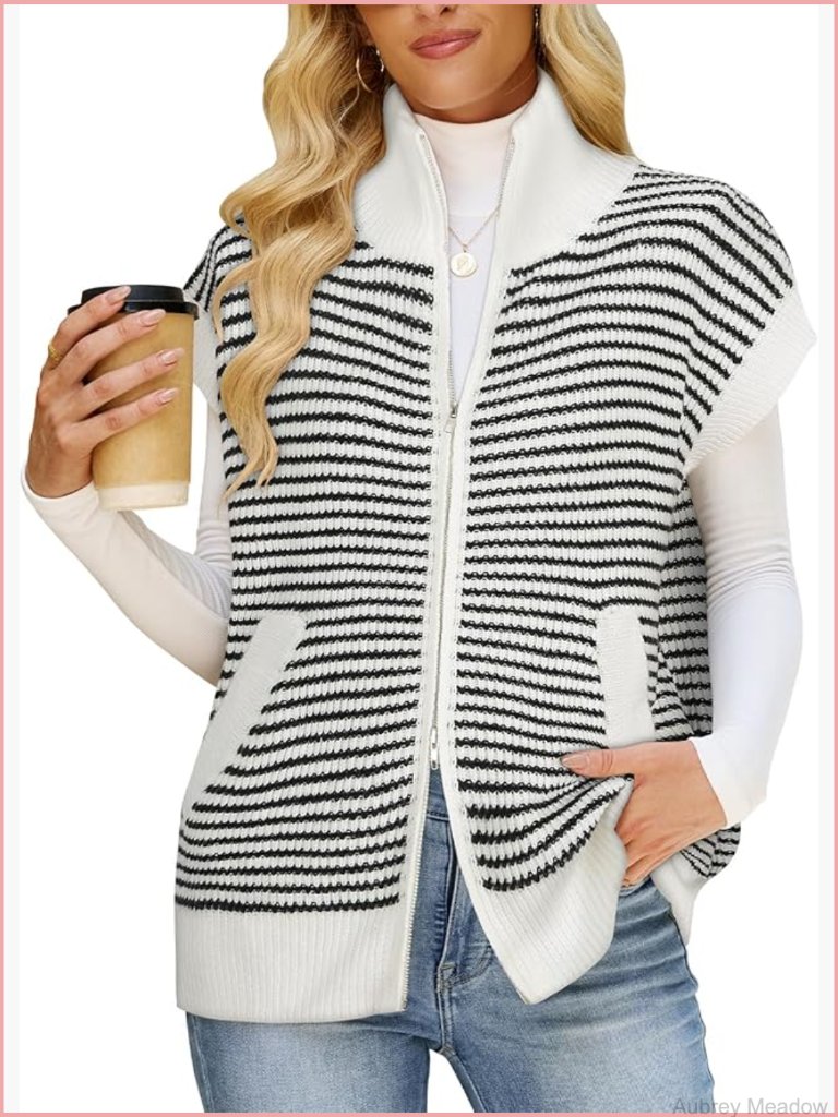 Sleeveless Cap Sleeve Knit Cardigan Vest With Pockets